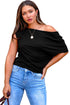Black Plus Size Solid Color Asymmetric Neck Short Sleeve Blouse