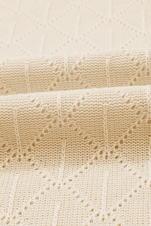 Golden Fleece Pointelle Rhombus Knit Plus Size V Neck Loose Top