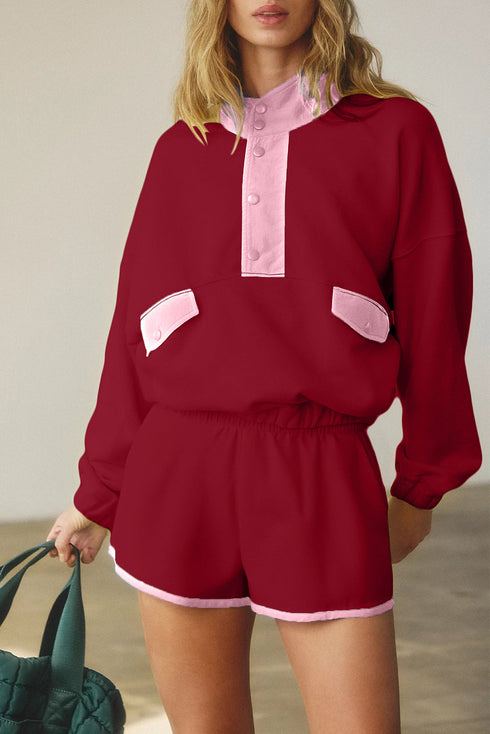 half button sweatshirt short set