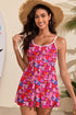 Rose Floral Print Ricrac Trim Spaghetti Strap One Piece Swim Dress