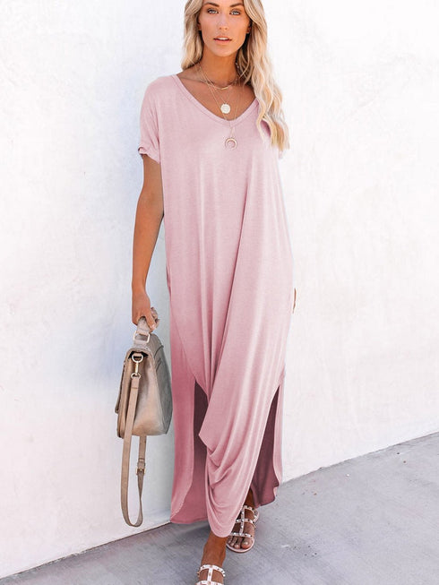 womens-dresses-loose-solid-knitted-irregular-dress