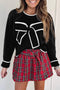 Black Contrast Trim Big Bow Accent Holiday Cropped Sweater
