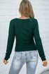 Evergreen Solid Color Long Sleeve Square Neck Slim Top