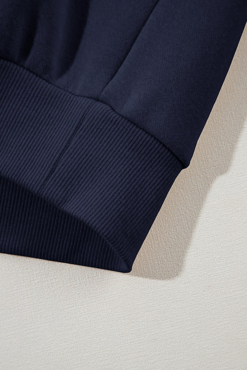 Navy Blue Solid Exposed Seams Hoodie and Joggers Activewear Set