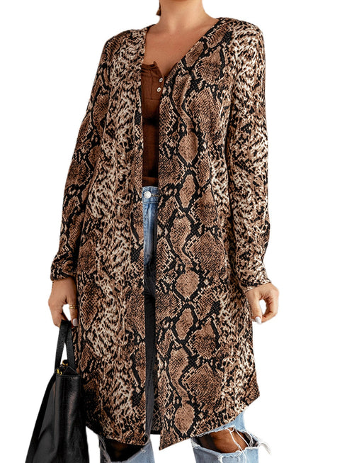 snake-print-long-cardigan