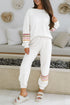 Beige Striped Drop Shoulder Round Neck Pullover and Jogger Pants Active Outfit