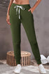 Moss Green Drawstring Elastic Waistband Pocketed Joggers