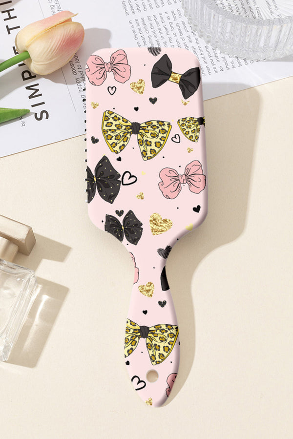 Pink Leopard Diverse Bow Printed Large Detangle Comb
