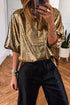 Gold Metallic Split Neck Half Sleeve Blouse