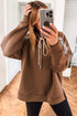 Chestnut Preppy Striped Detail Drawstring Baggy Hoodie