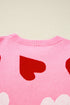 Pink Pearl Embellished Heart Pattern Valentines Day Sweater