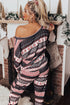 Black Retro Christmas Pattern Loose Pullover 2pcs Lounge Pant Set