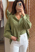 Grass Green Drop Shoulder Puff Sleeve Lace Detail Button Down Shirt