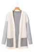 Black Stripe Colorblock Patchwork Open Front Cardigan with Pocket