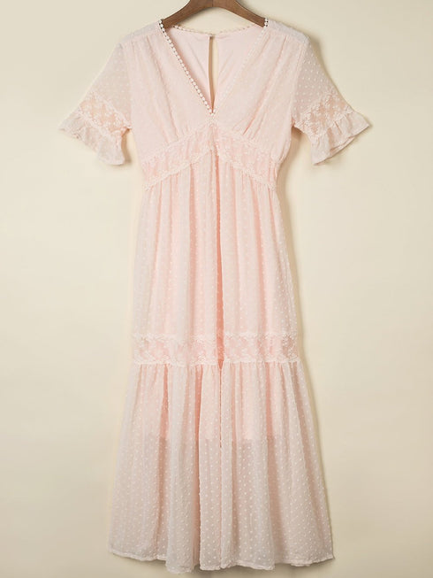 solid-color-v-neck-tie-half-sleeve-casual-dress