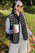 Black Checkered Texture Plush Zip Up Winter Vest