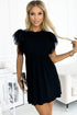 Black Dotty Mesh Ruffle Sleeve Ribbed Knit Babydoll Mini Dress