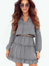 Gray V Neck Long Sleeve Ruffle Tiered Mini Dress