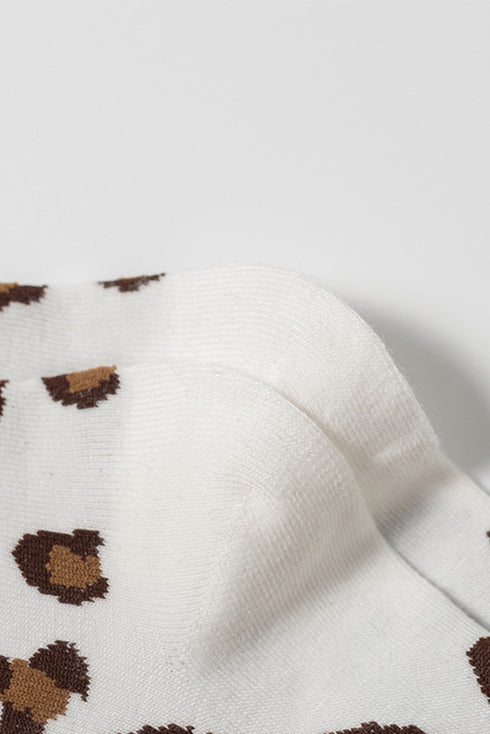 White Leopard Print Polyester Cotton Socks