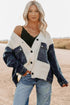 Beige Chunky Knit Denim Patchwork Cardigan Sweater