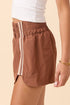 Chestnut Elastic Waist Varsity Striped Detail Athleisure Shorts