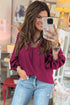 Violet Leopard Trim V Neck Flounced Bracelet Sleeve Blouse