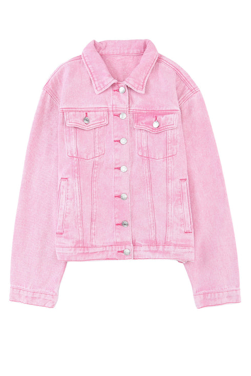 pink-acid-wash-button-flap-pocket-denim-jacket