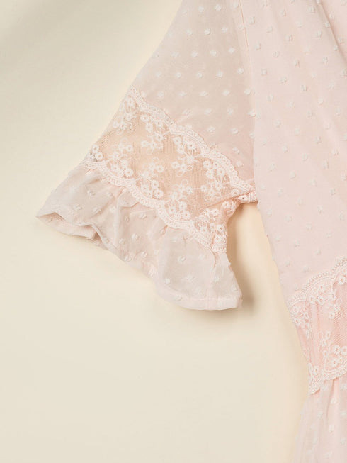 solid-color-v-neck-tie-half-sleeve-casual-dress