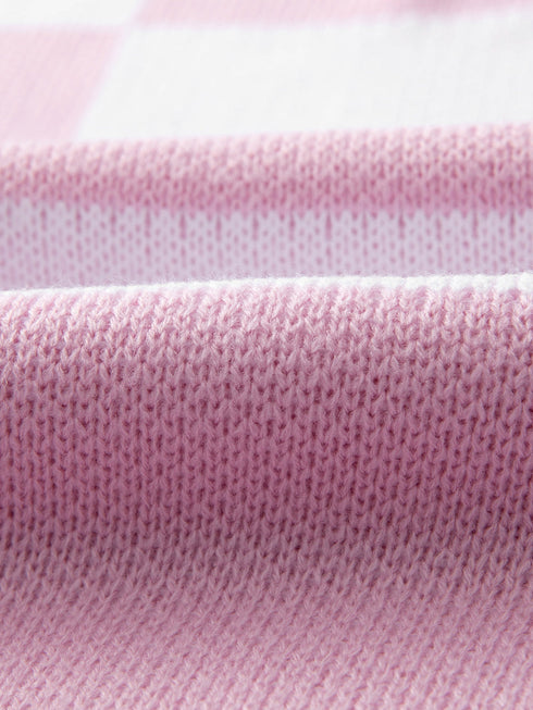 Pink Checkered Bishop Sleeve Sweater