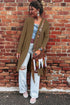 Camel Double Patch Pocket Striped Texture Knit Open Front Duster Cardigan