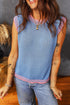 Sky Blue Contrast Trim Round Neck Sleeveless Sweater