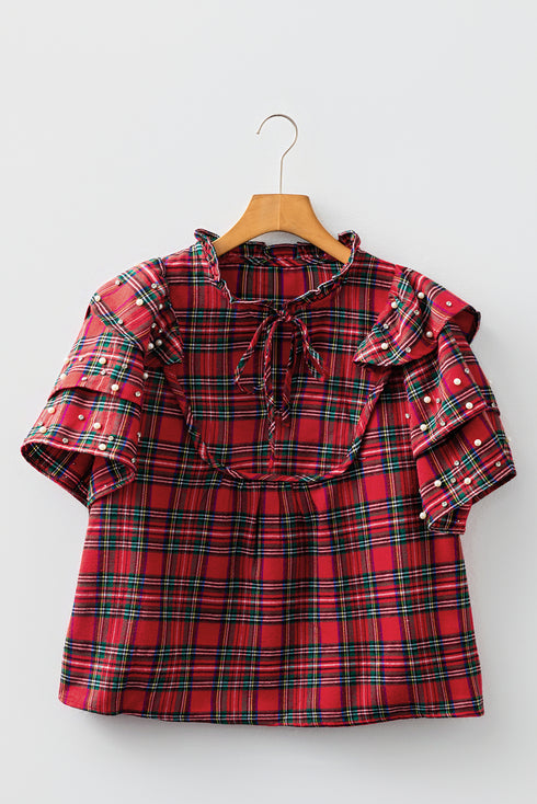 plaid short sleeve blouse