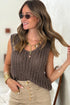 Beige Chunky Cable Knit Tiny Sequin Detail V Neck Sweater Vest