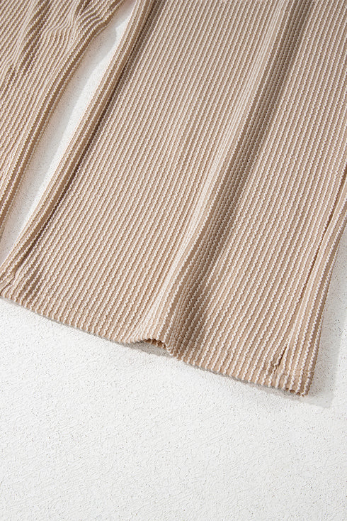 Parchment Ribbed Knit Patched Pocket Wide Leg Overalls