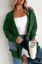 Blackish Green Open Front Knitted Denim Pocket Patchwork Cardigan