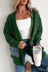 Blackish Green Open Front Knitted Denim Pocket Patchwork Cardigan
