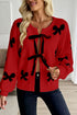 Racing Red Lace-up Bow Pattern Sweater Cardigan