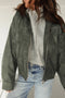 Four Leaf Clover Vintage Faux Leather Button Pleated Cuffs Zip Up Jacket