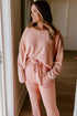 Apricot Pink Exposed Seam Drop Shoulder Pullover Drawstring Pants Lounge 2pcs Set