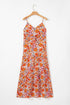 Orange Boho Fashion Print Spaghetti Straps Drawstring Maxi Dress