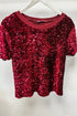 Burgundy Sequin Holiday Crew Neck Sparkly T-Shirt
