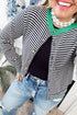 Black Stripe Plus Size Contrast Ribbed Trim Button Down Sweater Cardigan