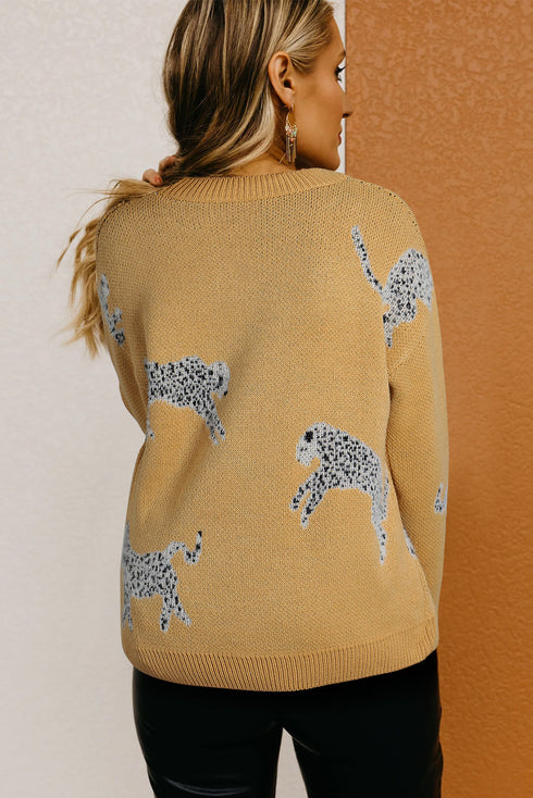 camel-fuzzy-cheetah-accent-round-neck-sweater