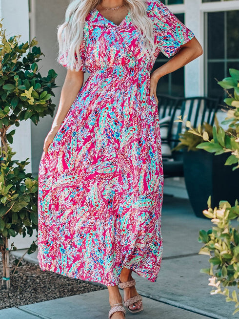 womens-dresses-vintage-print-puff-sleeve-maxi-dress