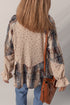 Ashleigh Blue Boho Floral Plaid Patchwork Distressed Detail Ruffled Sleeve Waffle Knit Shacket