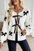 White Lace-up Bow Pattern Sweater Cardigan