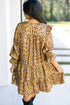 Khaki Leopard Print V Neck Ruffled Sleeve Tiered Loose Mini Dress