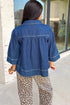 Sail Blue Polo Collar V Neck 3/4 Sleeve Loose Denim Top