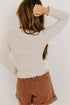 Beige Lace Neckline Button Decor Lettuce Edge Long Sleeve Ribbed Top