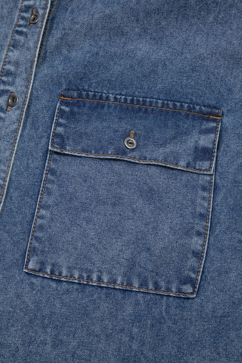 Ashleigh Blue Button Flap Pocket Cuffed Short Sleeve Denim Shirt